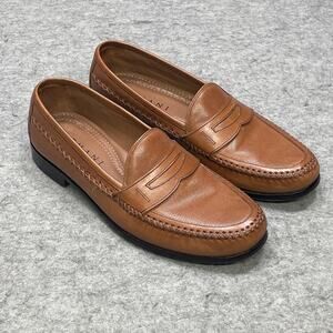 Domani Mens 8M Penny Loafers Brown Cognac Leather Slip on Preppy GrandpaCore